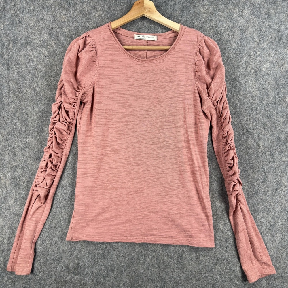 We The‎ Free Natasha Shirt Womens XS Pink Ruched Puff Sleeve Long Sleeve